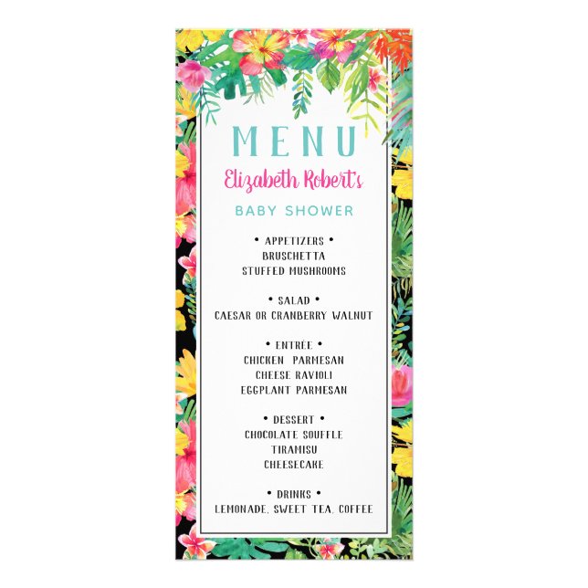 Tarjeta de menú Luau tropical, BOHO (Frente)