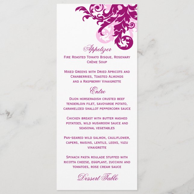 Tarjeta de menú Magenta Flourish (Reverso)