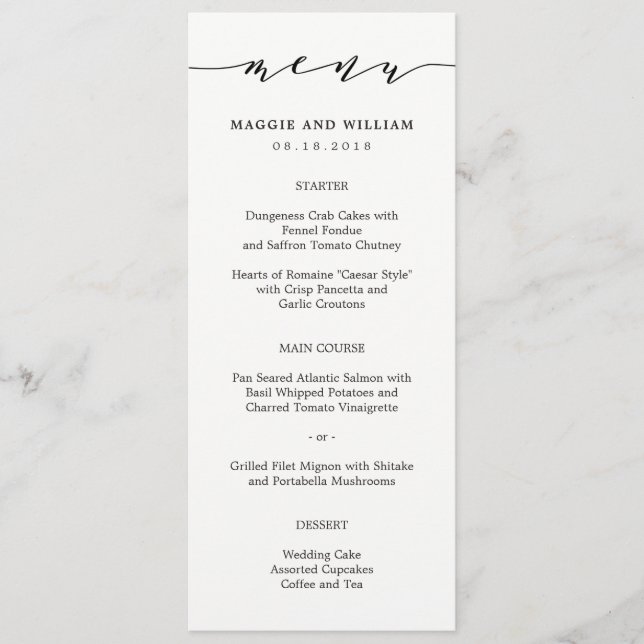 Tarjeta de menú manuscrita sin esfuerzo (Anverso)