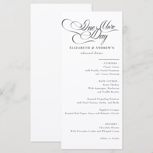 Tarjeta de menú | Menú de cena de ensayo Boda (Anverso / Reverso)