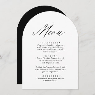 Tarjeta de menú Minimalista blanco y negro con arc