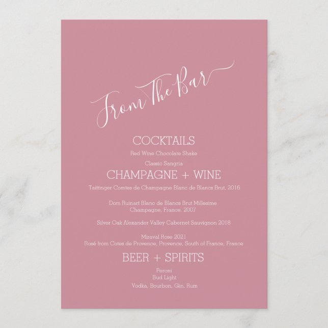 Tarjeta de menú minimalista desde la barra Boda (Anverso)