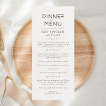 Tarjeta de menú minimalista moderno y elegante<br><div class="desc">Boda moderna y elegante, menú Fiesta o aniversario. Un diseño elegante en blanco y negro o cualquier color de fondo que elija. Simplemente haga clic en el enlace personalizar adicional, que se muestra bajo el área de personalización de texto a la derecha, y elija el fondo de color personalizado. Esta...</div>