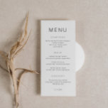 Tarjeta de menú Minimalista para casamiento de tip<br><div class="desc">Diseñada para coordinar con nuestra colección Minimalista All In One, esta tarjeta de menú casera personalizada presenta un diseño limpio y sencillo, con un tipo de letra simple. Para una personalización más avanzada de este diseño, por ejemplo, cambiar el diseño, el tamaño de letra o el tamaño del texto, haga...</div>