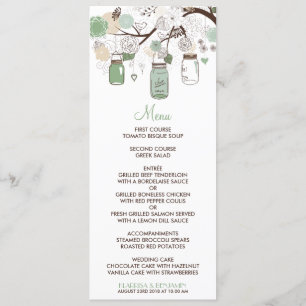 Tarjeta de menú Mint Green Mason Jars Boda