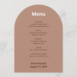 Tarjeta de menú Mocha Brown Modern Boda