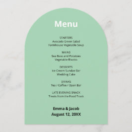 Tarjeta de menú moderna de Boda verde de menta