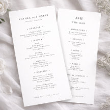 Tarjeta de menú moderna de serif para cena de boda