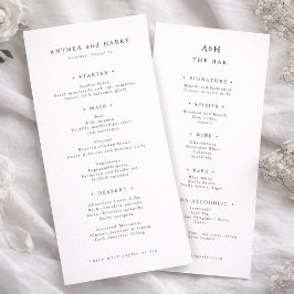 Tarjeta de menú moderna de serif para cena de boda