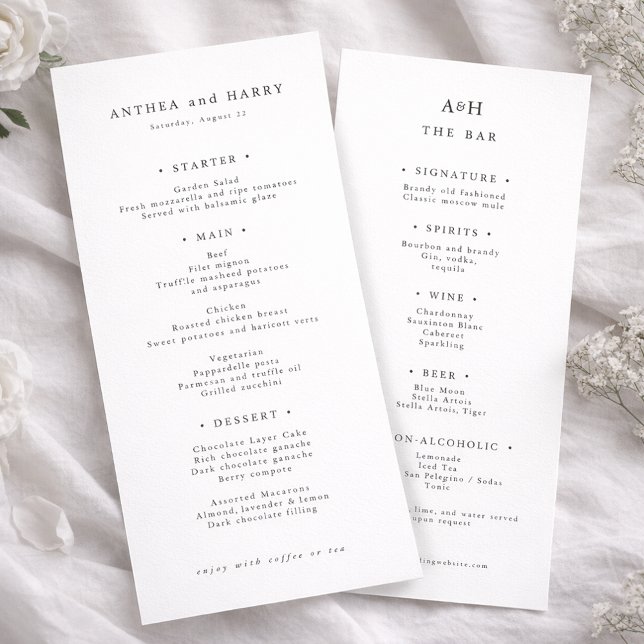 Tarjeta de menú moderna de serif para cena de boda (Subido por el creador)