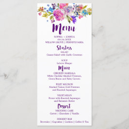 Tarjeta de menú Monograma Boda de flores moradas y