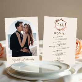 Tarjeta de menú Monograma Boda fotográfico