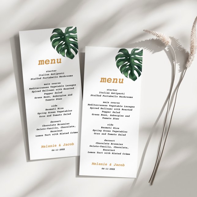 Tarjeta de menú Monstera Tropical Palm Leaf Boda (Subido por el creador)