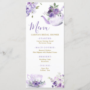 Tarjeta de menú Morple Floral Bridal Shower Tea
