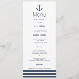 Tarjeta de menú Nautical Anchor & Striped Boda Din