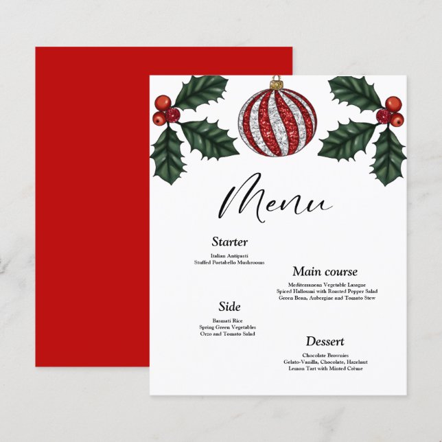 Tarjeta de menú Navidades de presupuesto (Anverso / Reverso)