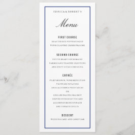 Tarjeta de menú Navy Blue Border Elegant Wedding