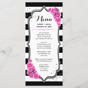 Tarjeta de menú negro blanco plateado rosa