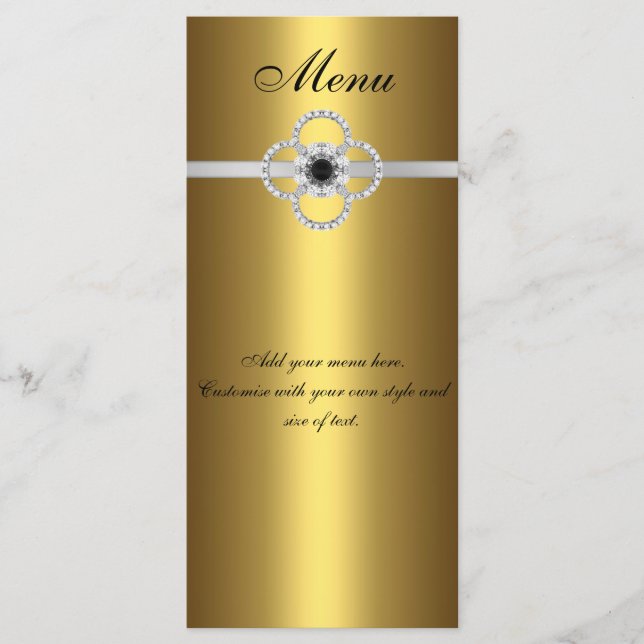 Tarjeta de menú oro negro plata diamante joya (Anverso)