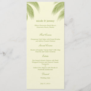 Tarjeta de menú Palm Beach Wedding - Verde
