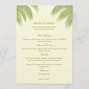 Tarjeta de menú Palm Beach Wedding - Verde