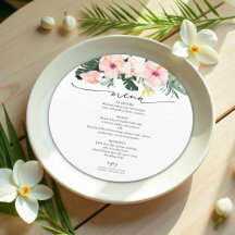 Tarjeta de menú Palm Hibiscus Tropical Bridal Show