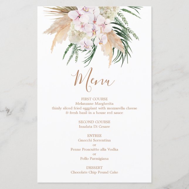 Tarjeta de menú Pampas Grass Boho (Anverso)