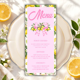 Tarjeta de menú para baby shower con lazo de gingh