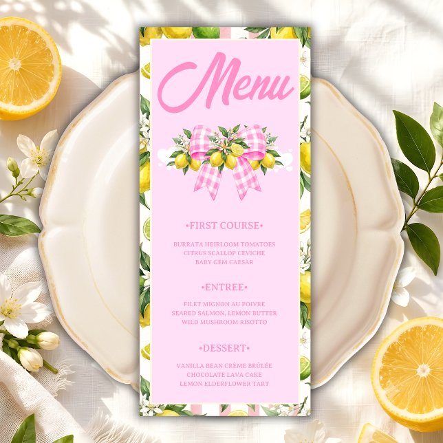 Tarjeta de menú para baby shower con lazo de gingh (Subido por el creador)