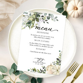 Tarjeta de menú para baby shower de calabaza verde