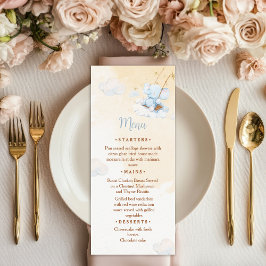 Tarjeta de menú para baby shower de elefante azul 