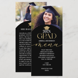Tarjeta de menú para cena de graduación de oro