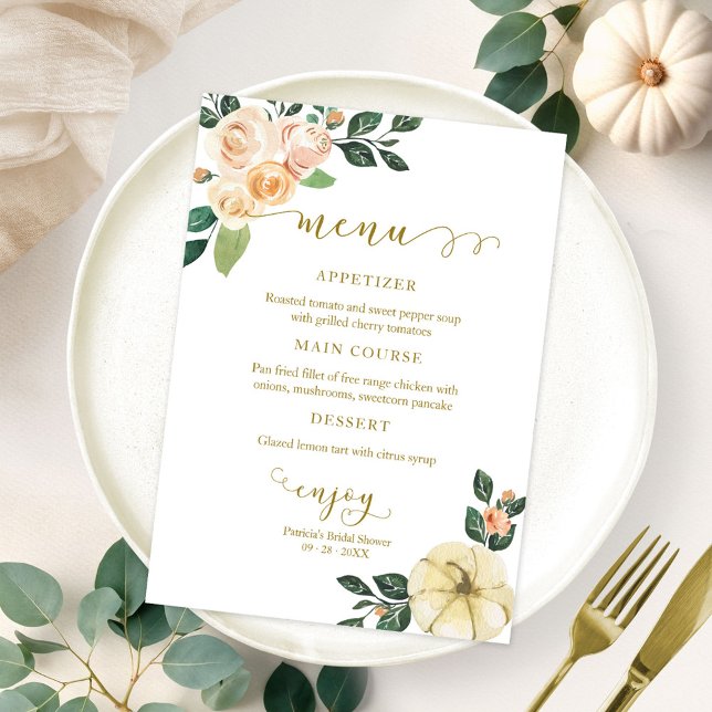 Tarjeta de menú para despedida de soltera con flor (Subido por el creador)