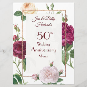 Tarjeta de menú para una fiesta de aniversario de