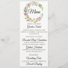 Tarjeta de menú Pastel Floral Wreath Boda