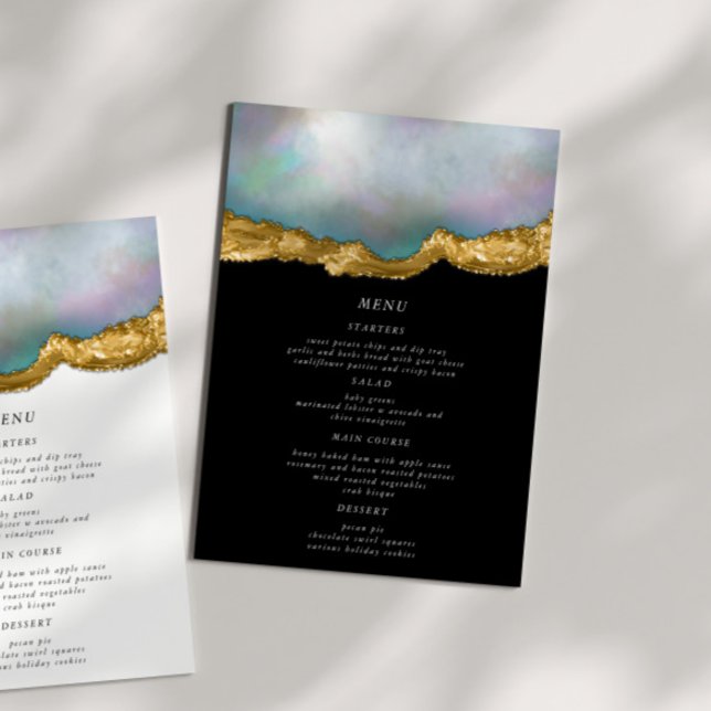Tarjeta de menú Pearl Golden Agate Geode Boda Dinn (Subido por el creador)