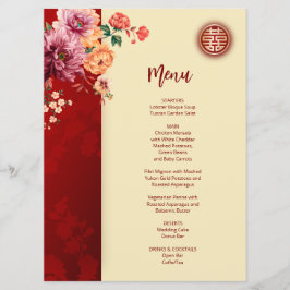 Tarjeta de menú Peony Chinese Boda
