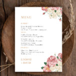 Tarjeta de menú Peony Rose Bouquet Flowers<br><div class="desc">Diseñada para coordinar con nuestra Colección de Rosas de Peony, esta tarjeta de menú incluye magníficos ramos de rosa y peones sobre fondo blanco con texto clásico. Los colores vivos de los rosas sobre fondo negro hacen que la carta sea atractiva y única. Para una personalización más avanzada de este...</div>