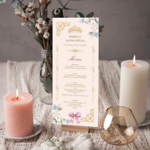 Tarjeta de menú personalizada Classy Crown Pink Bo