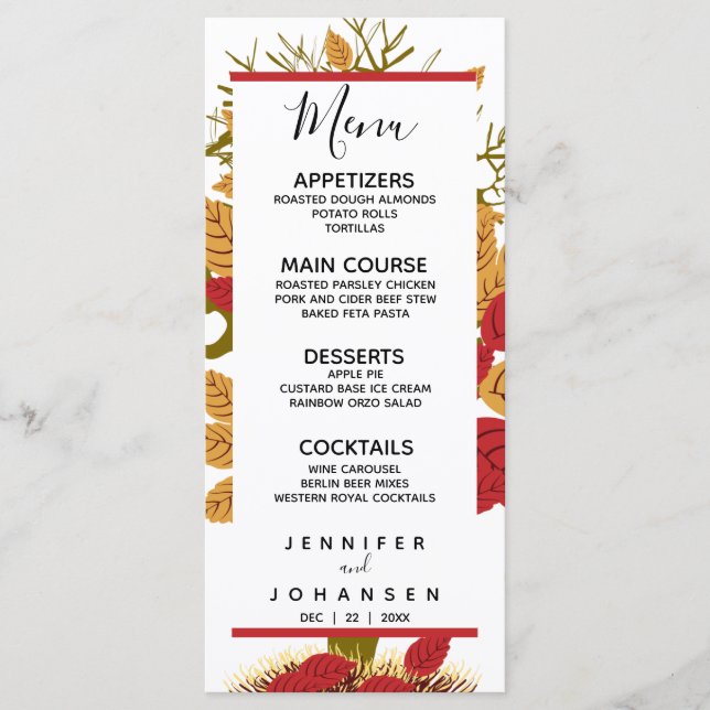 Tarjeta de menú personalizada Fall Wedding (Anverso)