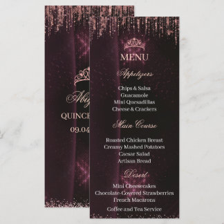 Tarjeta de menú personalizada para Quinceañera | Q
