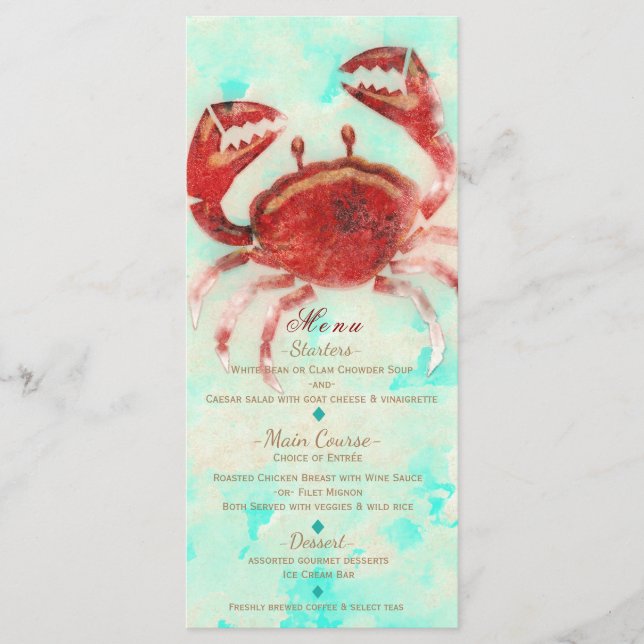 Tarjeta de menú Personalizado Red Crab Elegant Bea (Anverso)