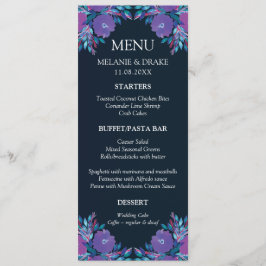 Tarjeta de menú pintado a mano con flores moradas