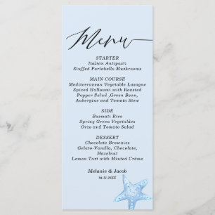 Tarjeta de menú plana Blue Starfish Summer Boda
