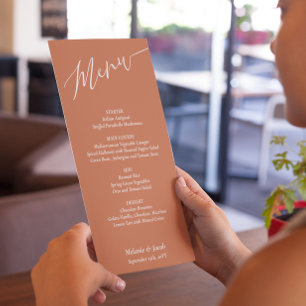 Tarjeta de menú plana Boda Minimalista Terracotta