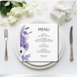 Tarjeta de menú plana con Boda floral púrpura