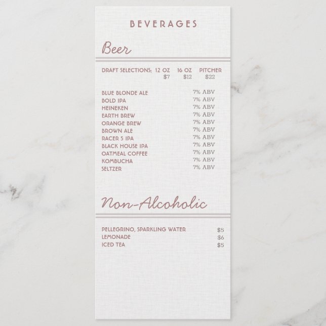 Tarjeta de menú plana de 4,5" x 6,25" para cerveza (Anverso)