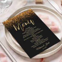 Tarjeta de menú plana de lujo Gold Purpurina