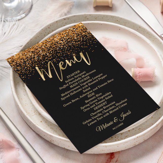 Tarjeta de menú plana de lujo Gold Purpurina (Subido por el creador)