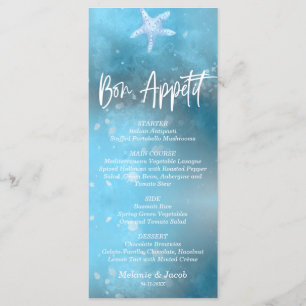 Tarjeta de menú plana del Boda de verano azul Bon